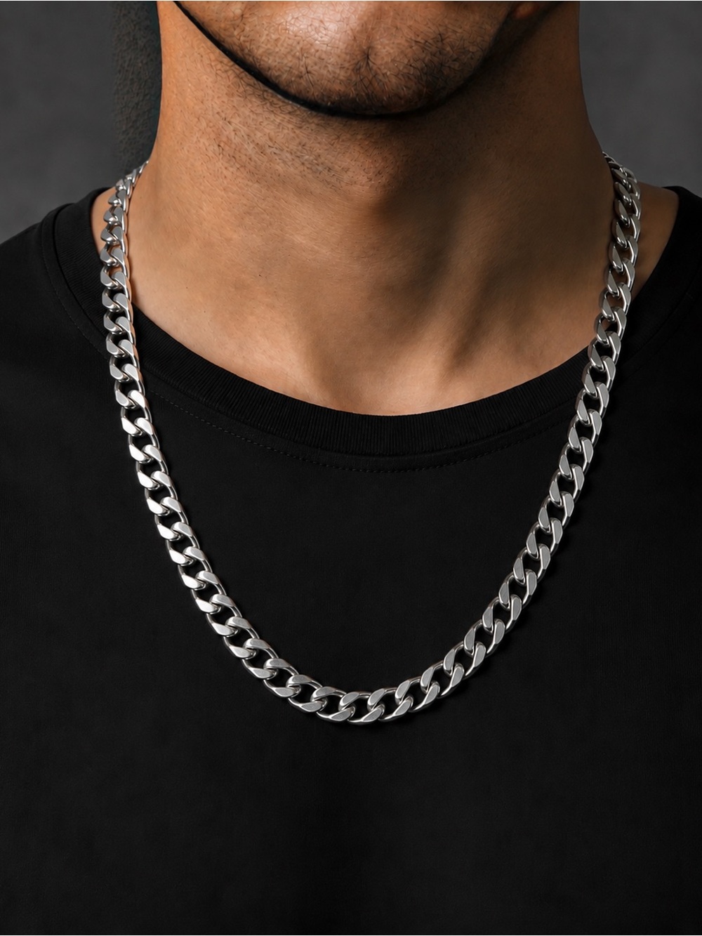 Men’s Stainless Steel Cuban Curb Chain Necklace 22 Inch 55cm 11mm Silver Tone